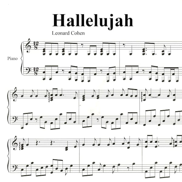 Hallelujah, Leonard Cohen, partition piano, allélujah, partitions à télécharger en pdf