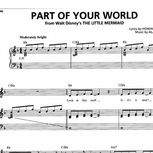 Può includere: Sparttitura per la canzone "Part of Your World" del film Disney "La Sirenetta". La musica è scritta in Do maggiore e include testi di Howard Ashman e musica di Alan Menken.