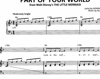 Part of Your World, Little Mermaid, Ariel song, piano solo sheet music