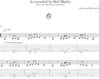 Digitale bladmuziek voor "Redemption Song" van Bob Marley – PDF Gitaarpartituur | Reggae bladmuziek | Direct downloaden