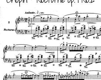 Nocturne Op 9, No 2, Chopin, Classic music piano solo sheet