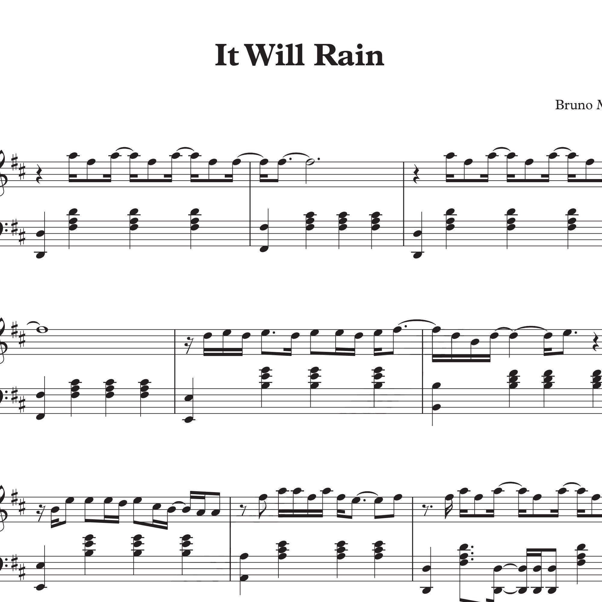 It will rain | Bruno Mars, piano solo sheet music