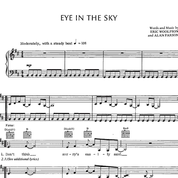 Eye In The Sky,  The Alan Parsons Project, piano solo sheet music, electronic music, progressive rock