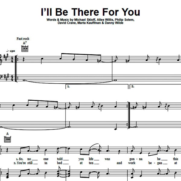 I'll be there for you, Friends theme, friends song, Chandler Bing, The Rembrandts song, friends sheet music, fast rock score music