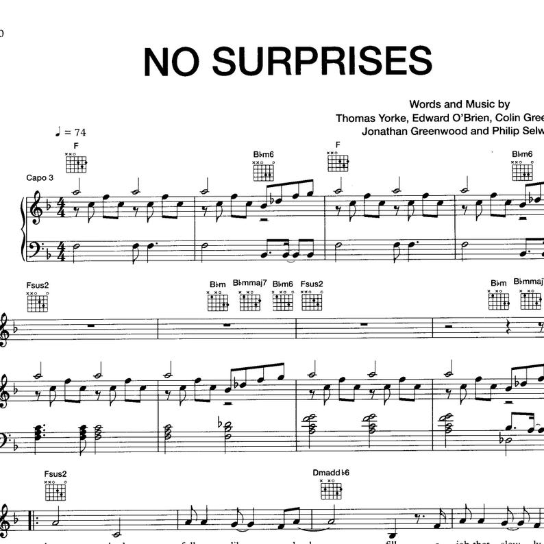 No Surprises | Radiohead Printable Sheet Music - Etsy