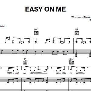 Easy on me Adele / Piano solo sheet music, guitar chords and lyrics