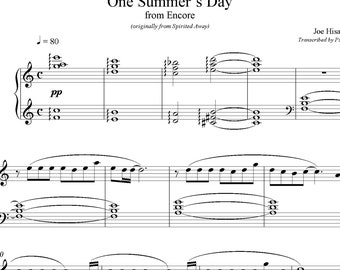 One summer's day, Joe Hisaishi piano solo sheet music, Spirited away theme