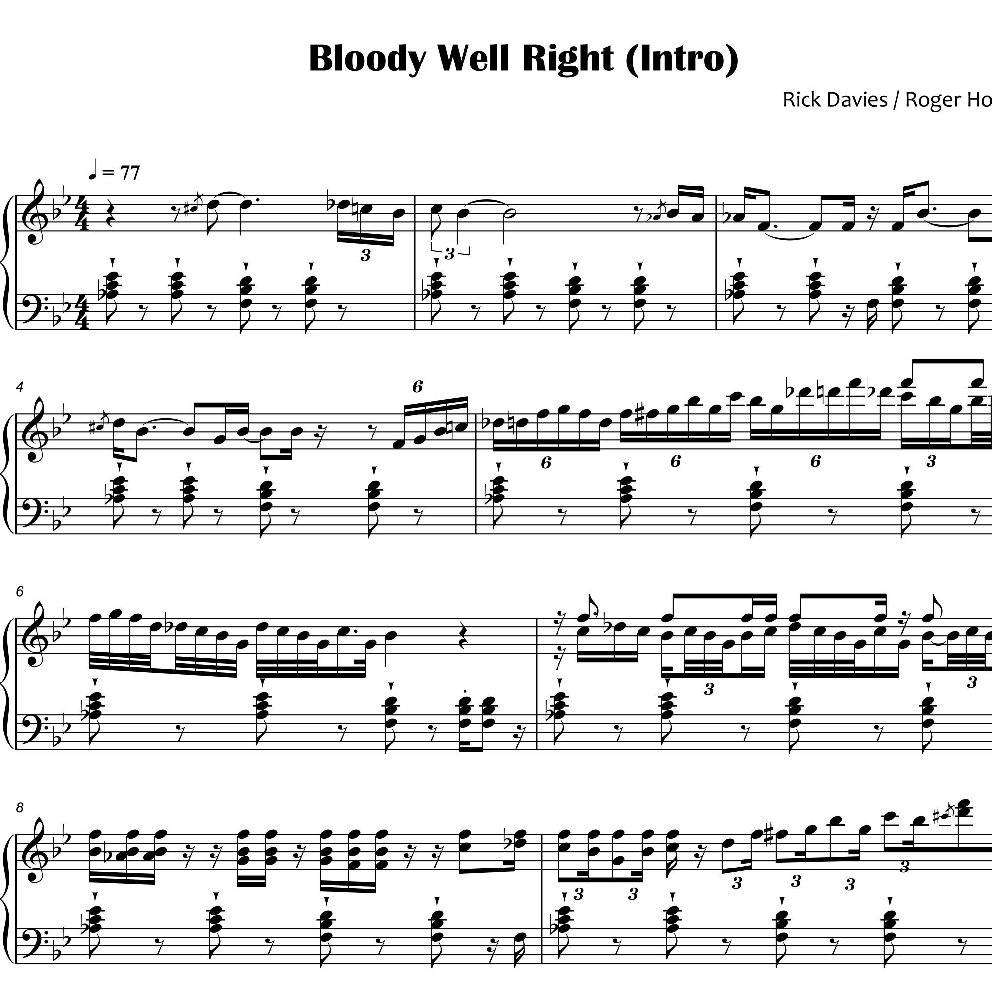 Supertramp - Bloody Well Right, Intro Solo, Rock Music Piano Sheet