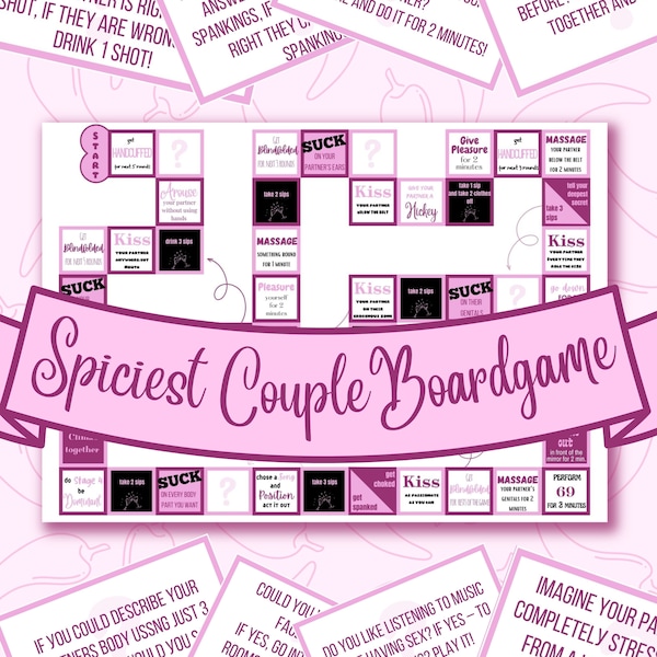 Spicy Couple Boardgame | 18+ Couple Game | Drinking Game | unique Tasks | Printable Board Game | Gifts under 20 pounds