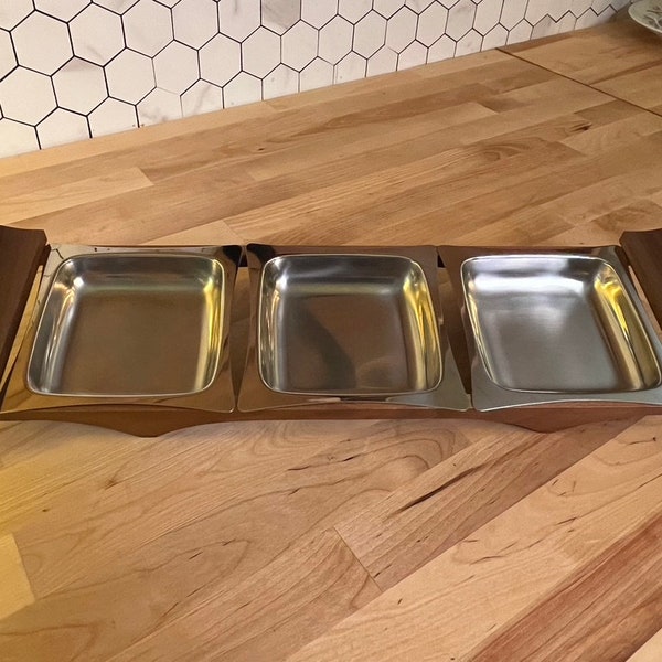 Vintage serving tray Arthur Salm stainless hostess MCM condiment Relish gift in original box for buffet