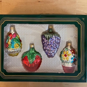 Vintage Kurt Adler glass fruit Christmas Ornaments Set of 4 in original box 1992