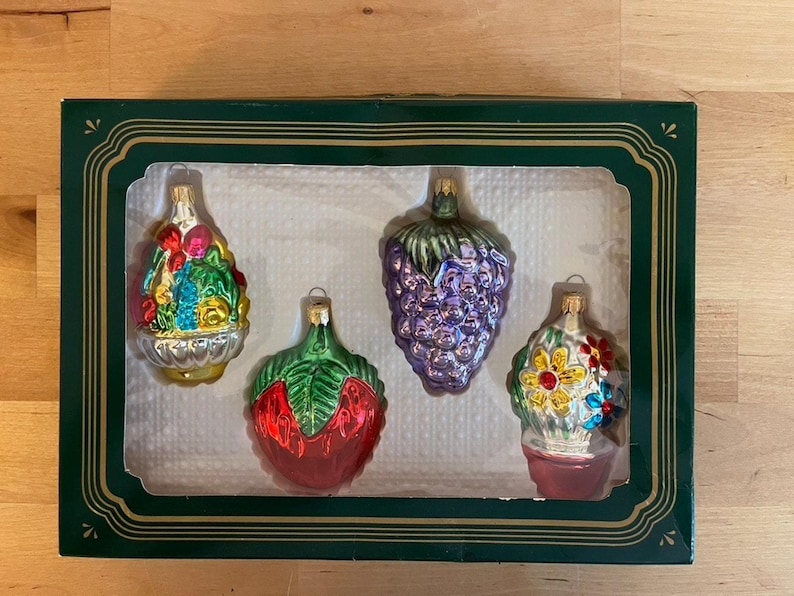 Vintage Kurt Adler glass fruit Christmas Ornaments Set of 4 in original box 1992 image 1