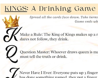 Kings Drinking Game Rules, Friends Birthday Party Drinking Game, Girls Night Printable Drinking Games, Fun Group Party Game, Adult Card Game
