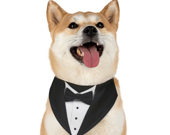 Dog Tuxedo Bandana Collar / Dog Ring Bearer Wedding Attire / Formal Dog Suit / Dog of Honor / Dog Birthday Outfit / Dog Bow Tie