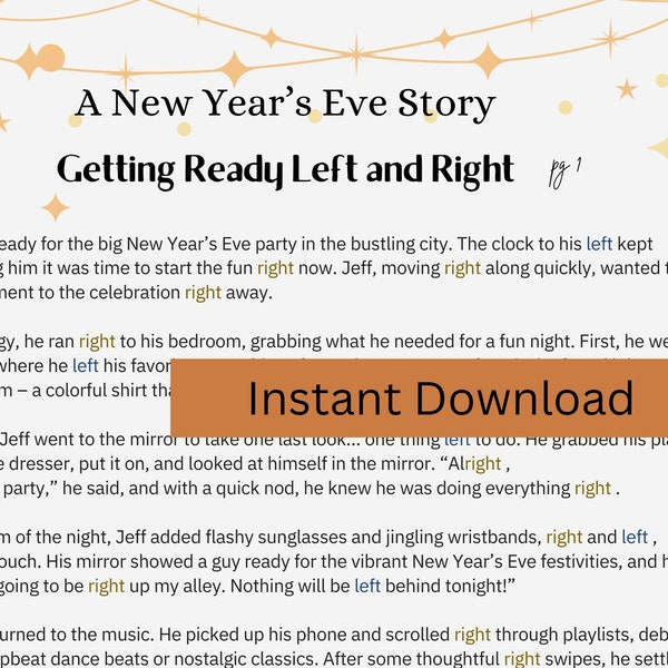 New Year's Eve Left Right Game, Downloadable New Year's Game, Printable New Years Eve Party Games, NYE Games for Groups