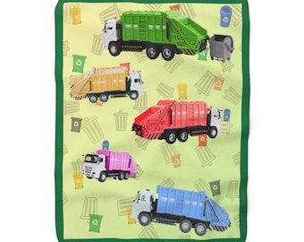 Garbage Trucks Blanket, Trash Trucks Toddler, Kids Garbage Trucks Blanket Gift, Boys or Girl Garbage Trucks - Sherpa Fleece Blanket