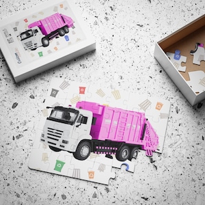 Pink Garbage Truck Puzzle, Trash Garbage Truck Toddler, Kids Garbage Truck Puzzle Gift for Boy or Girl, Boys or Girl Garbage Truck