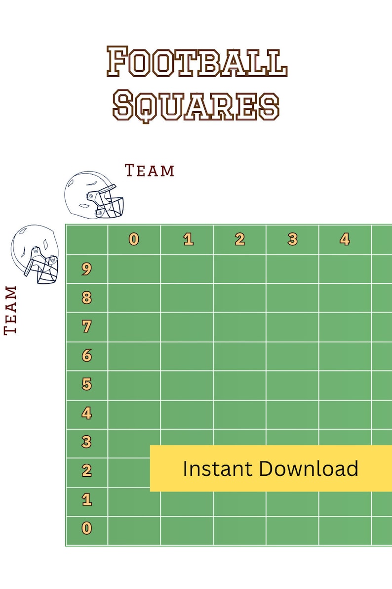 Football Squares, Printable Big Game Squares, Downloadable Football