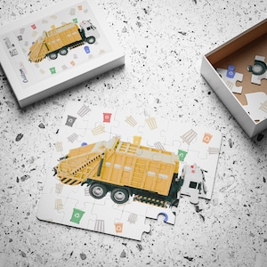 Yellow Garbage Truck Puzzle, Trash Garbage Truck Toddler, Kids Garbage Truck Puzzle Gift for Boy or Girl, Boys or Girl Garbage Truck