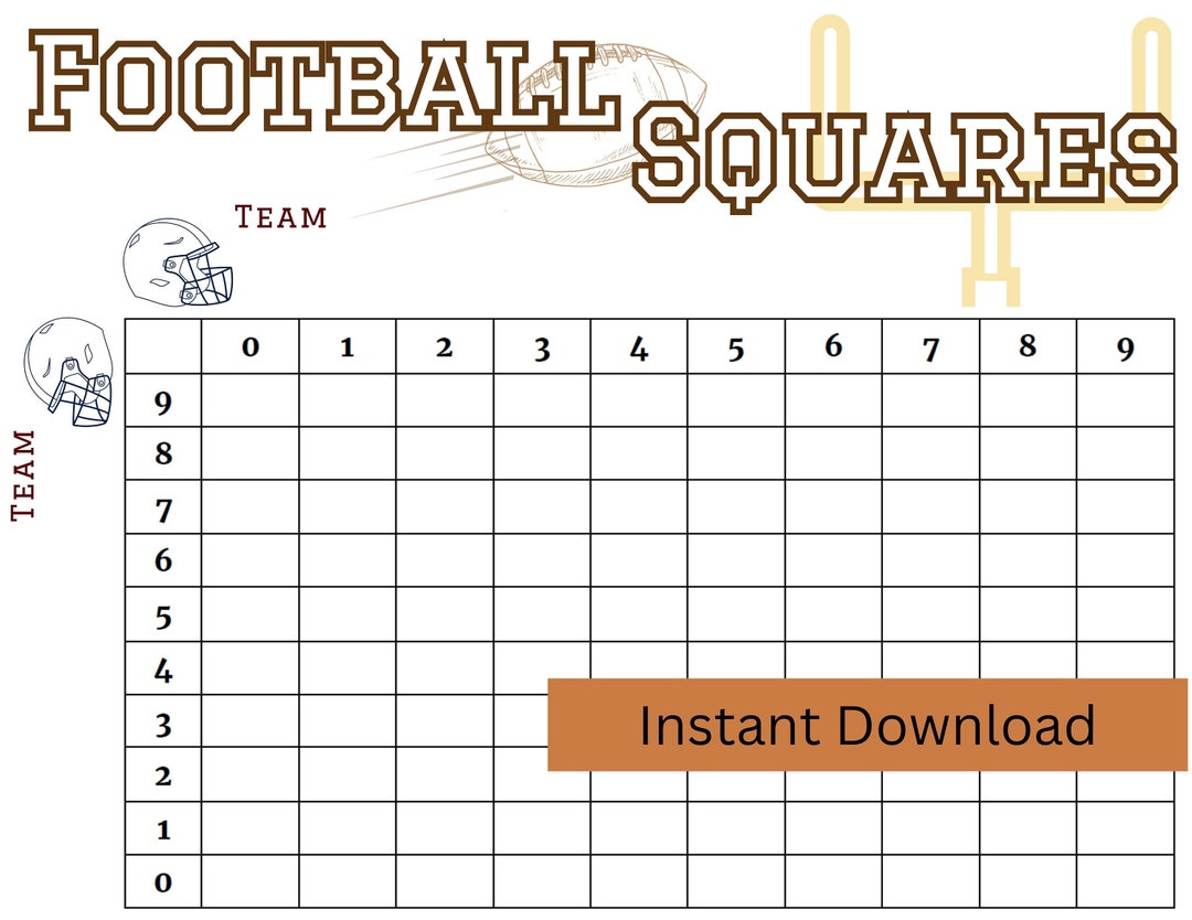 Football Squares, Printable Big Game Squares, Downloadable Football Football Squares, Printable Big Game Squares, Downloadable Football