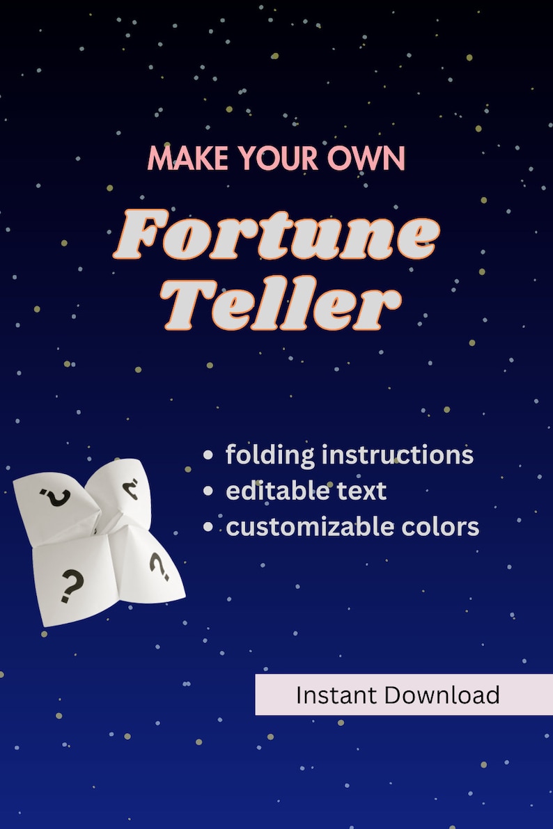 Paper Fortune Teller Template / Printable Fortune Teller Kit / Origami