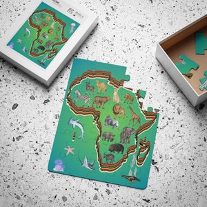 Afrikaanse continentpuzzel met dieren, educatieve montessorikaartpuzzel voor kinderen van 4 en 5 jaar oud, trotse Afrikaanse geschenken, puzzel kinderdieren