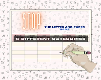 STOP game / Editable game for kids / Word games / Quiet competition for groups / Written categories writing games / Fun playing word list