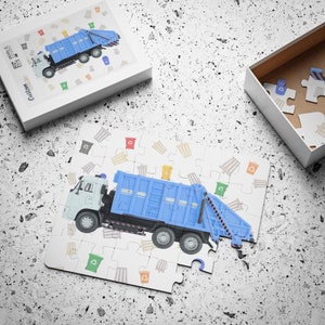Blue Garbage Truck Puzzle, Trash Garbage Truck Toddler, Kids Garbage Truck Puzzle Gift for Boy or Girl, Boys or Girl Garbage Truck