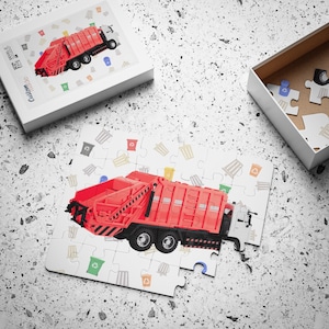 Red Garbage Truck Puzzle, Trash Garbage Truck Toddler, Kids Garbage Truck Puzzle Gift for Boy or Girl, Boys or Girl Garbage Truck