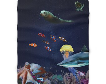 Ocean Inspired Sea Animal Throw, Ocean Theme Nursery, SeaLife MarineLife, Baby Boy Ocean Blanket, Sea Life Baby Gifts