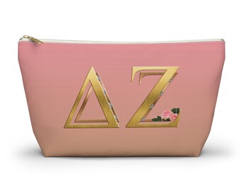 Bolsa de maquillaje y accesorios de la hermandad Delta Zeta, obsequios de la hermandad Big Little, obsequios para hermanas Zeta, obsequio para personas mayores de la hermandad, Delta Zeta Greek