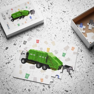 Green Garbage Truck Puzzle, Trash Garbage Truck Toddler, Kids Garbage Truck Puzzle Gift for Boy or Girl, Boys or Girl Garbage Truck