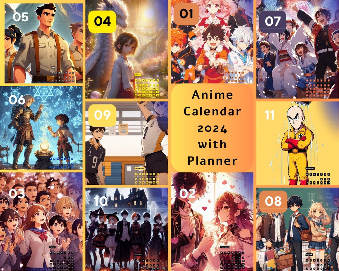 Anime Calendar 2024 With Planner, Printable, Digital Download,2024