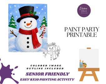 Senior Friendly Snowman Painting Activity, Easy Craft (Digital Download)