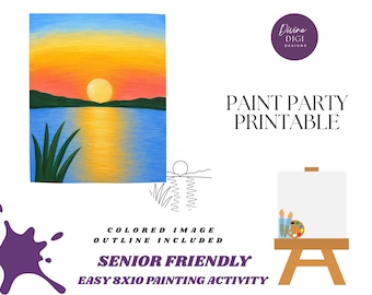 Senior Friendly Sunset Painting Activity, Easy Craft (Digital Download)