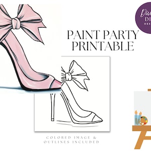 DIY Paint Party Printable, Pre-Drawn  Pink High Heel, Instant Download, Canvas , PNG Digital Download, Breast Cancer Warrior