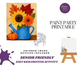 Fall Sunflower Watering Can Painting Activity, Senior Friendly Printable Template (Digital Download)