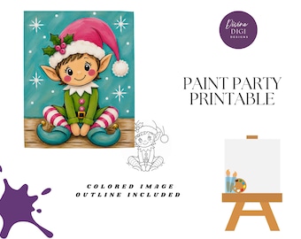 Christmas Elf Paint Party Printable, DIY Canvas Art, Holiday Activity (Digital Download)