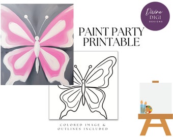 Butterfly Paint Party Printable: Pre-Drawn Canvas Art (PNG Digital Download)