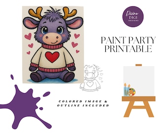 Valentine Cow | Winter Animal Art| DIY Paint Party Printable (PNG Digital Download)