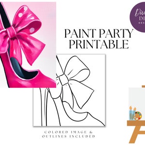 DIY Paint Party Printable, Pre-Drawn  Pink Polka Dot High Heel, Instant Download, Canvas , PNG Digital Download, Breast Cancer Warrior