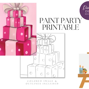 DIY Paint Party afdrukbaar, vooraf getekende cadeaus Canvas diy, Instant Download, Canvaskunst, Paint Party, digitale png-download