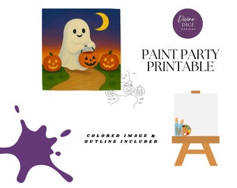 Friendly Halloween Ghost Printable: DIY Paint Party Coloring Page (Digital Download, PNG Files)