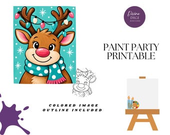 Christmas Reindeer Paint Party Printable: DIY Canvas Art (Digital Download)