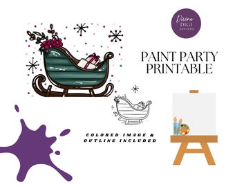 Christmas Sled with presents |Holiday Art Digital Download| DIY Paint Party Tracer