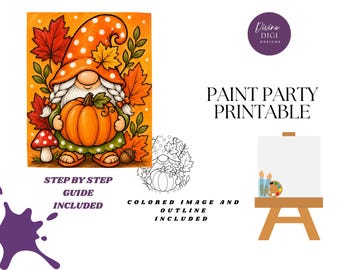 Fall Gnome Pumpkin Paint Party Printable: DIY Canvas Art (Digital Download)
