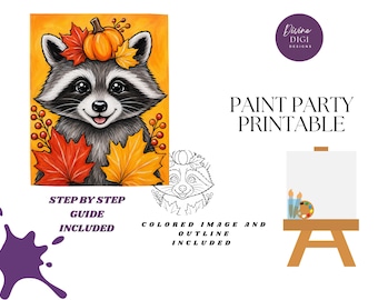 Fall Raccoon Paint Party Printable: DIY Canvas Art (Digital Download)
