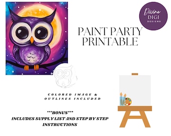 Moonlight Owl Paint Party Printable: DIY Canvas Art (Digital Download)