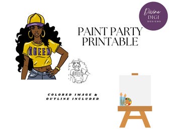 Melanin Queen DIY Paint Party: Pre-Drawn Canvas (PNG Digital Download)