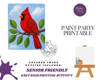 Cardinal Bird Painting Activity, Senior Friendly Easy Craft (Digital Download)